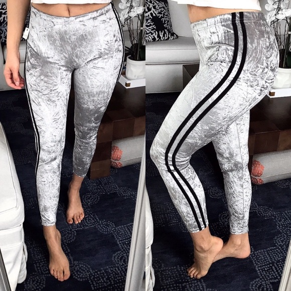 Ultra Flirt Pants - Silver Plush Leggings with Black Stripes! ☁️